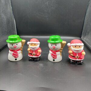 2013 Lot of 4 Sassy Rubber Bath Toy Figures Christmas Winter Snowman & Santa